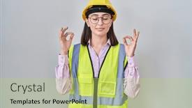  Presentation with builder - PPT theme consisting of hispanic-girl-wearing-builder-uniform background and a yellow colored foreground