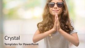  Presentation with face expression recognition - Audience pleasing PPT layouts consisting of hispanic girl wearing sunglasses begging backdrop and a  colored foreground