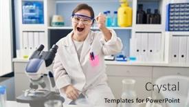  Presentation with mad scientist - Presentation theme having hispanic-girl-with-down-syndrome background and a light gray colored foreground