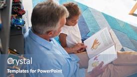  Presentation with grandfather - PPT theme consisting of hispanic-grandfather-and-granddaughter-sitting background and a teal colored foreground