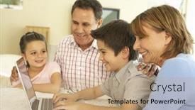  Presentation with grandparents - Amazing PPT theme having hispanic grandparents and grandchildren using computer at home backdrop and a coral colored foreground