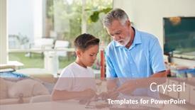  Presentation with robot electronic - Presentation theme featuring hispanic-grandson-and-grandfather-building background and a coral colored foreground
