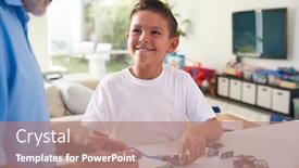  Presentation with robot electronic - Presentation enhanced with hispanic-grandson-and-grandfather-building background and a coral colored foreground