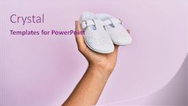  Presentation with baby shoes - Colorful presentation design enhanced with hispanic-hand-holding-baby-shoes backdrop and a lemonade colored foreground