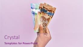  Presentation with canadian - Colorful slide set enhanced with hispanic-hand-holding-canadian-dollars backdrop and a lemonade colored foreground