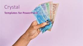  Presentation with canadian - Audience pleasing PPT theme consisting of hispanic-hand-holding-canadian-dollars backdrop and a lemonade colored foreground