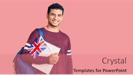  Presentation with student exchange - Colorful theme enhanced with hispanic-handsome-young-man-exchange backdrop and a coral colored foreground