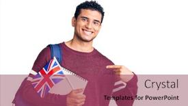  Presentation with student exchange - Audience pleasing presentation theme consisting of hispanic-handsome-young-man-exchange backdrop and a violet colored foreground