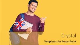  Presentation with student exchange - Slide set featuring hispanic-handsome-young-man-exchange background and a yellow colored foreground