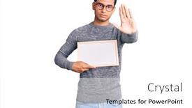  Presentation with defense - Audience pleasing PPT layouts consisting of hispanic-handsome-young-man-holding backdrop and a white colored foreground