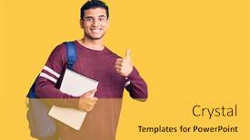  Presentation with backpack - Beautiful presentation theme featuring hispanic-handsome-young-man-wearing backdrop and a yellow colored foreground