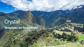  Presentation with hispanic heritage - PPT theme featuring hispanic heritage - machu picchu november 11 tourists background and a ocean colored foreground