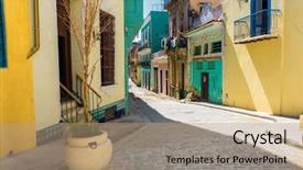  Presentation with hispanic heritage - PPT theme with hispanic heritage - narrow street sidelined by colorful background and a coral colored foreground
