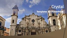  Presentation with cuban - Theme with hispanic heritage - view of old havana cathedral background and a teal colored foreground