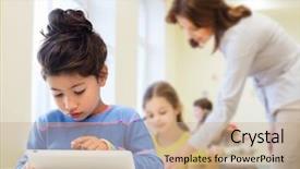  Presentation with elementary school technology - Beautiful theme featuring hispanic kids - education elementary school technology backdrop and a coral colored foreground