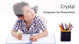  Presentation with colored pencils - Colorful theme enhanced with hispanic kids - schoolboy drawing with colored pencils backdrop and a white colored foreground