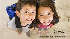  Presentation with paper bag vs plastic bags - Beautiful presentation theme featuring hispanic kids playing - little boy and girl backdrop and a coral colored foreground