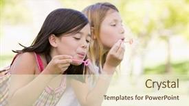  Presentation with german shepherd two young puppys - Presentation theme having hispanic kids playing - two young girls blowing bubbles background and a cream colored foreground