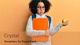  Presentation with open book - PPT theme enhanced with hispanic-little-girl-wearing-student background and a gold colored foreground