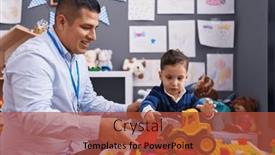  Presentation with tractor - Presentation design with hispanic-man-and-boy-playing background and a red colored foreground