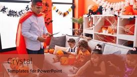  Presentation with halloween bat - Theme featuring hispanic-man-and-group background and a red colored foreground