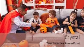  Presentation with halloween bat - Theme with hispanic-man-and-group background and a coral colored foreground