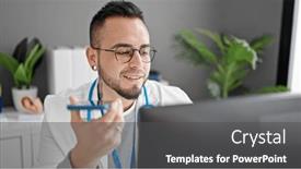  Presentation with voice - PPT layouts having hispanic-man-doctor-sending-voice background and a  colored foreground