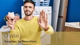  Presentation with defense - Presentation design consisting of hispanic-man-doing-laundry-holding background and a yellow colored foreground