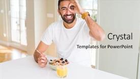  Presentation with healthy eating - Colorful presentation enhanced with hispanic man eating healthy breakfast backdrop and a  colored foreground