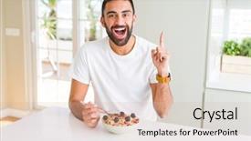  Presentation with children and healthy eating - Presentation theme with hispanic man eating healthy breakfast background and a lemonade colored foreground