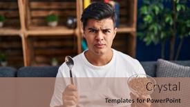  Presentation with healthy eating - Presentation theme featuring hispanic-man-eating-healthy-whole background and a coral colored foreground
