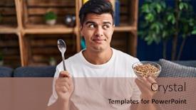  Presentation with healthy eating - PPT theme having hispanic-man-eating-healthy-whole background and a coral colored foreground