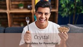  Presentation with healthy eating - Presentation with hispanic-man-eating-healthy-whole background and a coral colored foreground