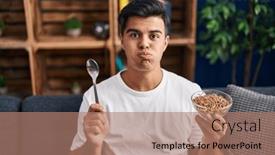  Presentation with puffing - Presentation theme having hispanic-man-eating-healthy-whole background and a coral colored foreground