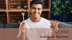  Presentation with healthy eating - PPT layouts featuring hispanic-man-eating-healthy-whole background and a coral colored foreground