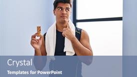  Presentation with protein bar - Slides having hispanic-man-eating-protein-bar background and a ocean colored foreground