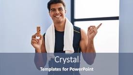  Presentation with protein bar - Slide deck enhanced with hispanic-man-eating-protein-bar background and a ocean colored foreground