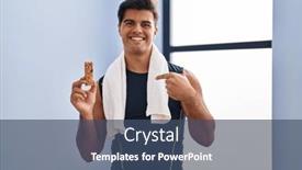  Presentation with energy bar - PPT layouts enhanced with hispanic-man-eating-protein-bar background and a ocean colored foreground