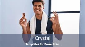  Presentation with protein bar - Slides enhanced with hispanic-man-eating-protein-bar background and a ocean colored foreground