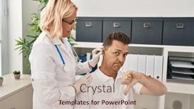  Presentation with medical sign - Presentation theme featuring hispanic-man-getting-medical-hearing background and a soft green colored foreground