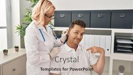  Presentation with hearing aid - Presentation consisting of hispanic-man-getting-medical-hearing background and a  colored foreground