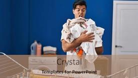  Presentation with clothing wooden clothes hanger object - PPT layouts enhanced with hispanic-man-hanging-clothes background and a coral colored foreground