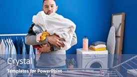  Presentation with clothes - Presentation enhanced with hispanic-man-hanging-clothes and a ocean colored foreground