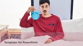  Presentation with clock face - Slide deck consisting of hispanic-man-holding-alarm-clock background and a coral colored foreground