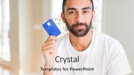  Presentation with smart card - Slides having hispanic man holding credit card background and a lemonade colored foreground