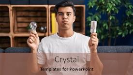  Presentation with puffing - Presentation theme having hispanic-man-holding-led-lightbulb background and a coral colored foreground