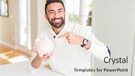 Presentation with piggy bank - Presentation theme featuring hispanic man holding piggy bank background and a  colored foreground