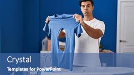  Presentation with ironing - PPT layouts consisting of hispanic-man-ironing-holding-burned background and a  colored foreground