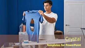  Presentation with ironing - Theme having hispanic-man-ironing-holding-burned background and a violet colored foreground