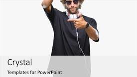  Presentation with music headphones - Theme enhanced with hispanic man listening to music background and a white colored foreground